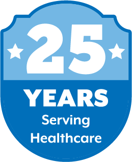 25 years serving healthcare badge