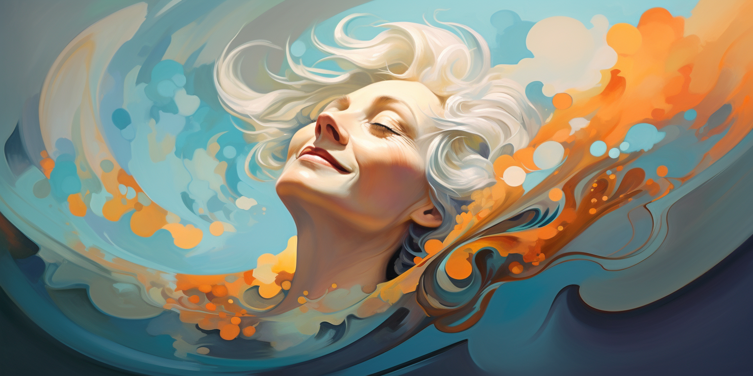 Happy beautiful lady breathing, abstract art style
