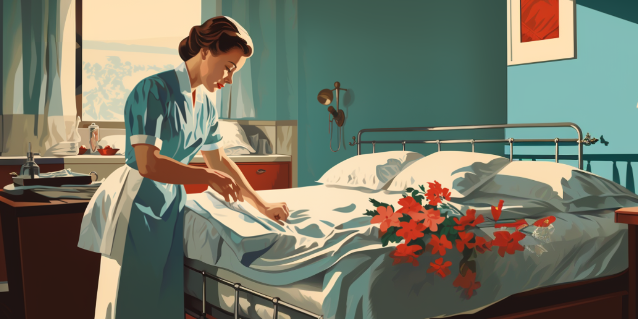Nurse cleaning medical bed